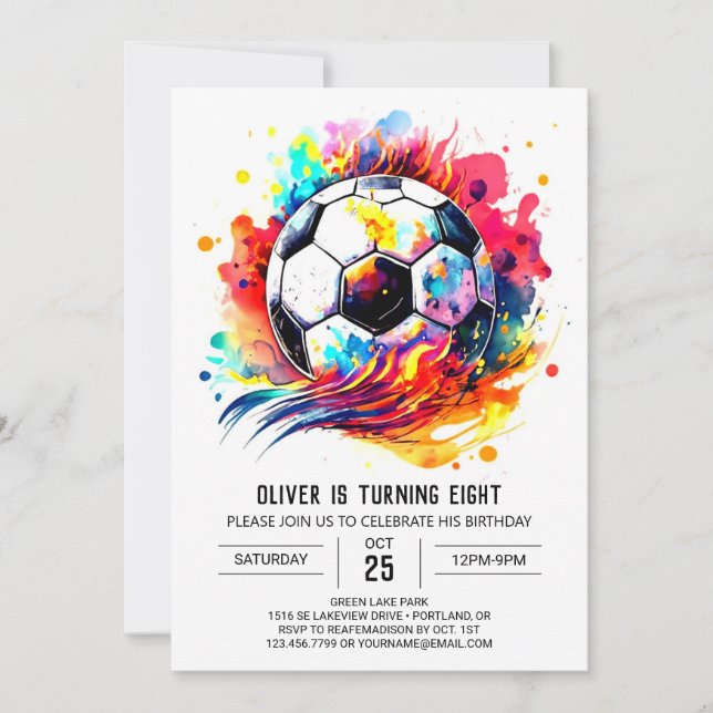Invitación Whimsical Ball Editable Soccer Birday (Anverso)