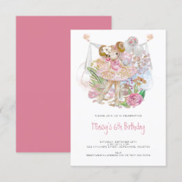 Invitación Whimsical Ballerina Chica Rosa Fiesta de Cumpleaño