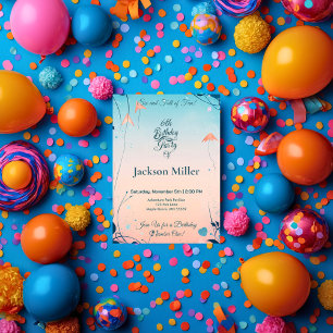 Invitación Whimsical Balloon Birday con Pingüino Cute