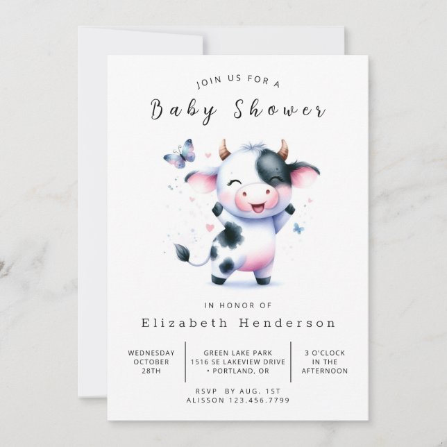 Invitación Whimsical Barn Calf Cow Baby Shower (Anverso)