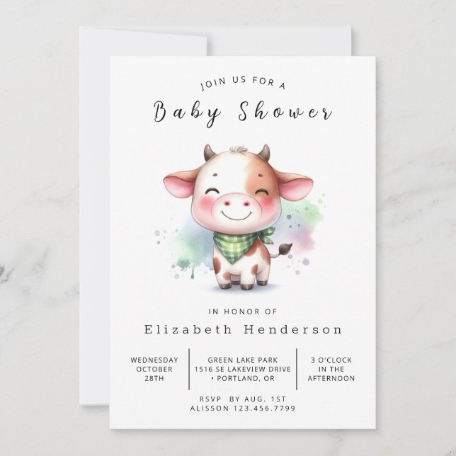 Invitación Whimsical Barn Cow Baby Shower (Anverso)