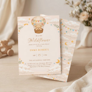 Invitación Whimsical Bear Hot Air Balloon Wildflower