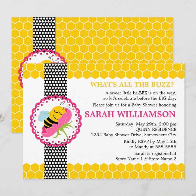 Invitación Whimsical Bee Baby Shower (Anverso / Reverso)
