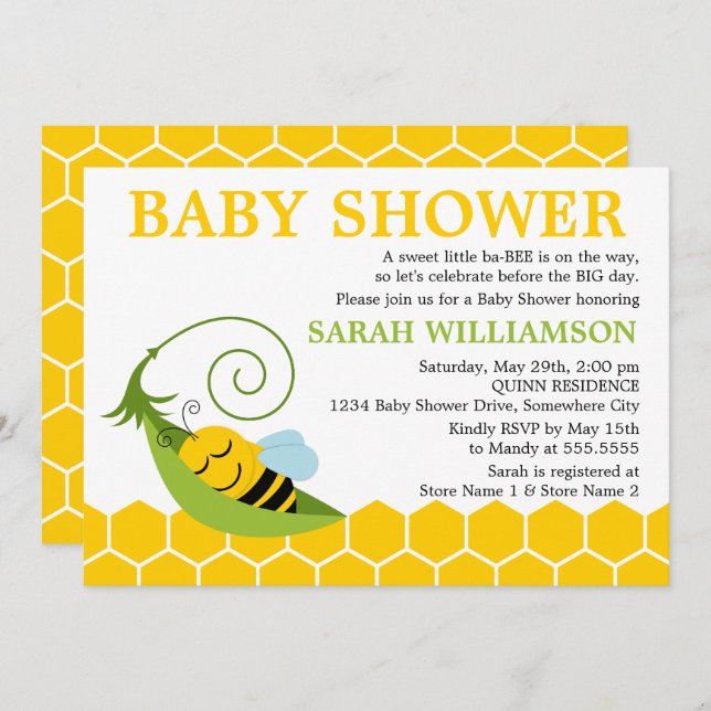 Invitación Whimsical Bee Baby Shower (Anverso / Reverso)