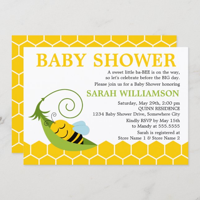 Invitación Whimsical Bee Baby Shower (Anverso / Reverso)