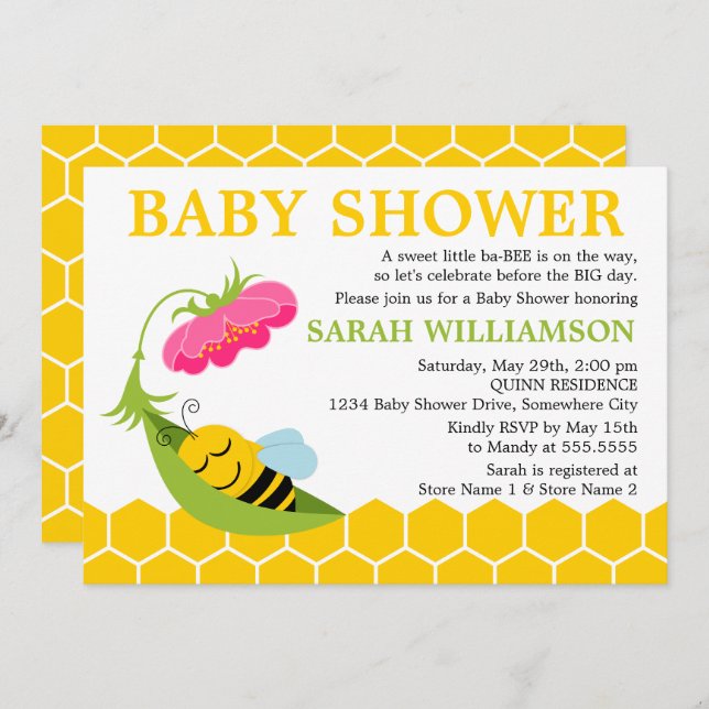 Invitación Whimsical Bee Baby Shower (Anverso / Reverso)