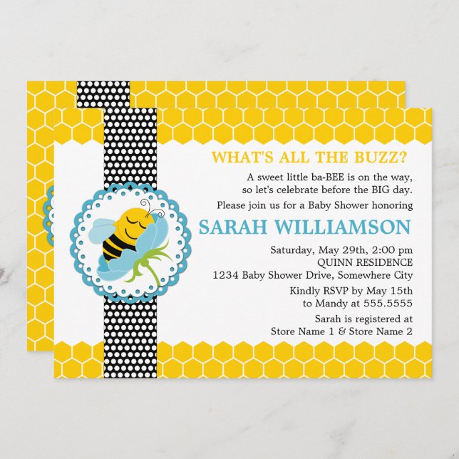 Invitación Whimsical Bee Baby Shower (Anverso / Reverso)