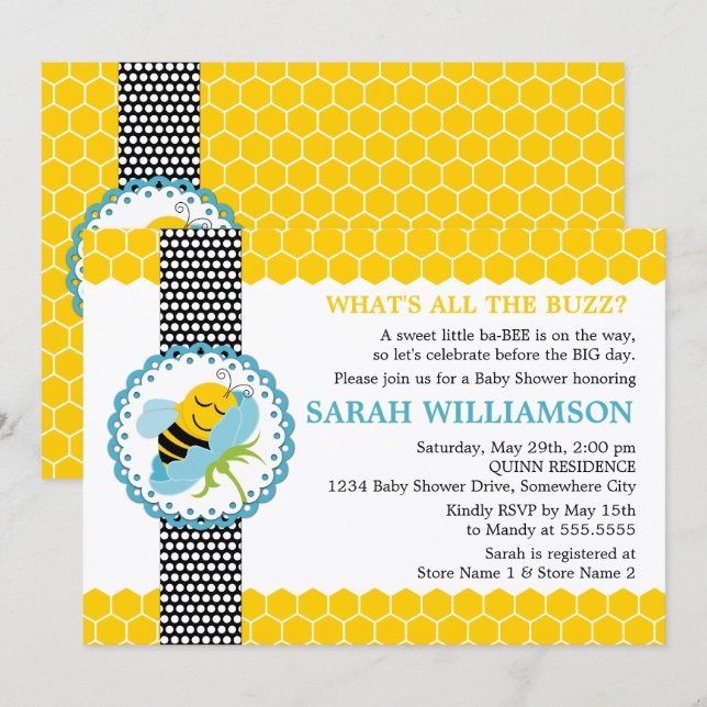 Invitación Whimsical Bee Baby Shower (Anverso / Reverso)