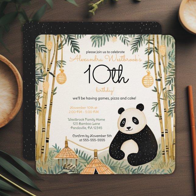 Invitación Whimsical Beige Bamboo y Panda Birthday Party (Subido por el creador)