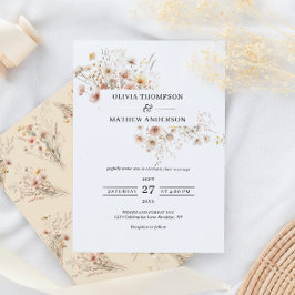 Invitación Whimsical Beige Meadow Wildflower Frame Boda