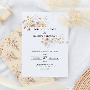Invitación Whimsical Beige Meadow Wildflower Frame Boda