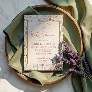 Invitación Whimsical Beige Wildflower Bunny Baby Shower