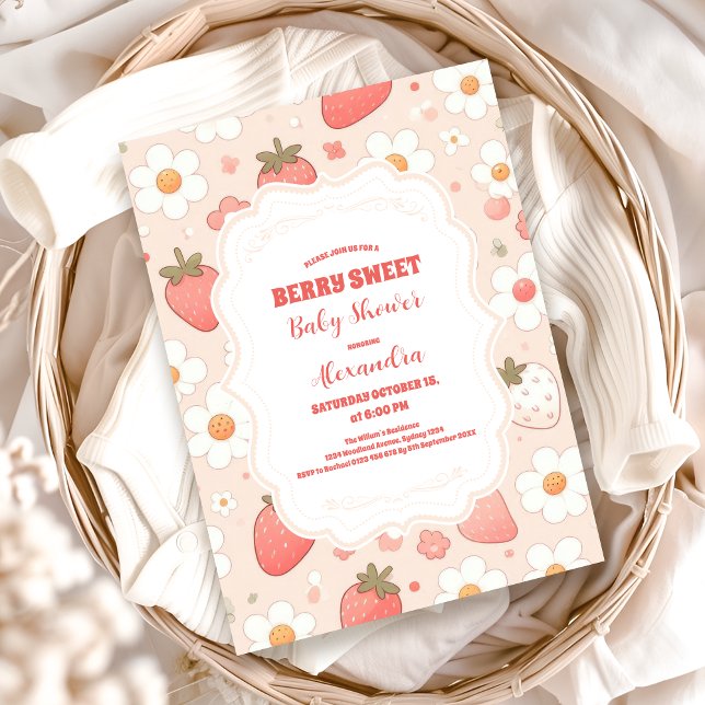 Invitación Whimsical Berry Sweet Pink Coquette Baby Shower (Subido por el creador)