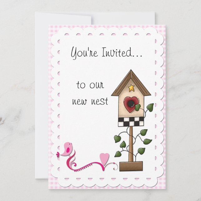 Invitación Whimsical Birdhouse y Fiesta del Calentamiento Fam (Anverso)