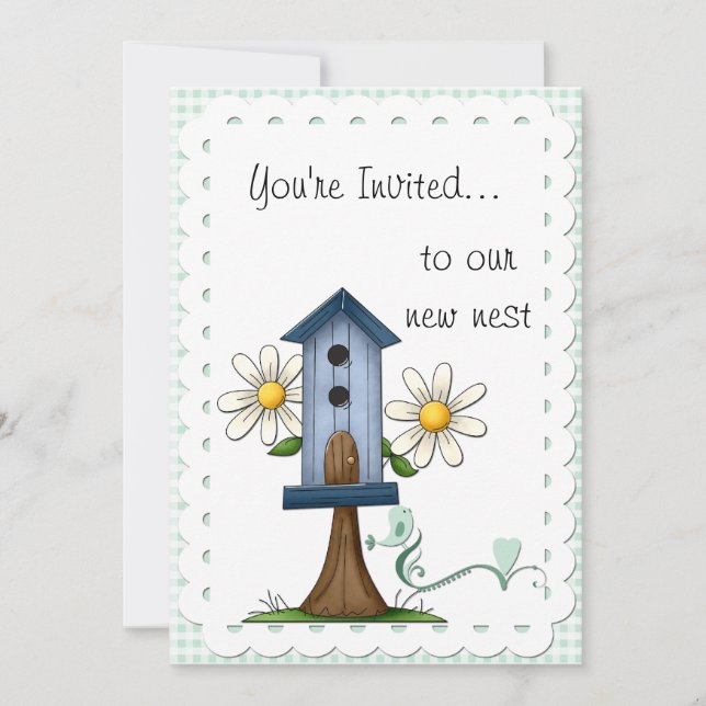 Invitación Whimsical Birdhouse y Fiesta del Calentamiento Fam (Anverso)