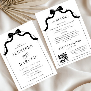 Invitación Whimsical Black Bow French All In One Arch Boda