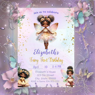 Invitación Whimsical Black First Fairy Whimsical Birday