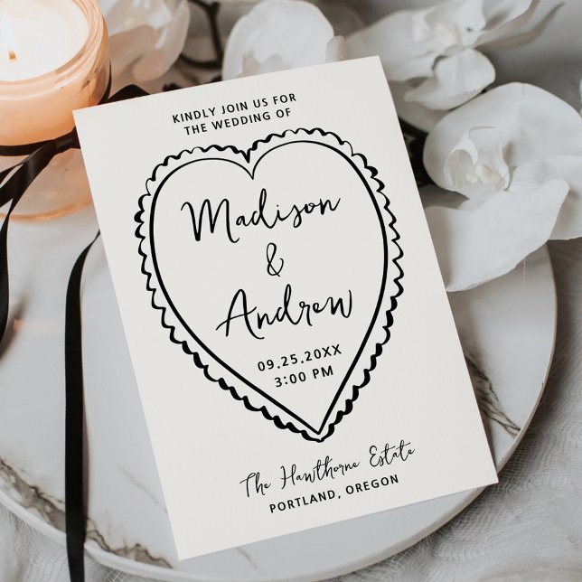 Invitación Whimsical Black Heart Wedding (Subido por el creador)