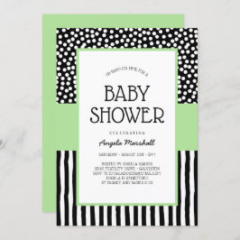 Invitación Whimsical Black White y Baby Shower Verde