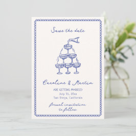 Invitación Whimsical blue, boda dibujada por la mano ahorra l