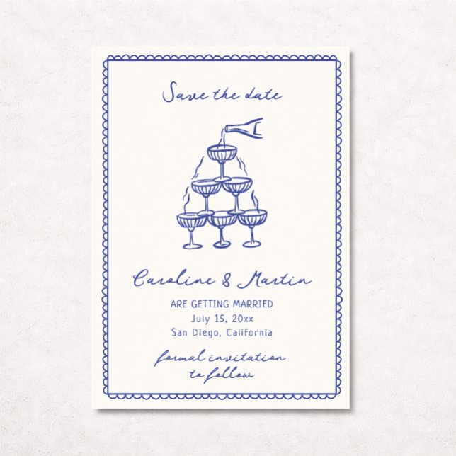 Invitación Whimsical blue, boda dibujada por la mano ahorra l (Subido por el creador)