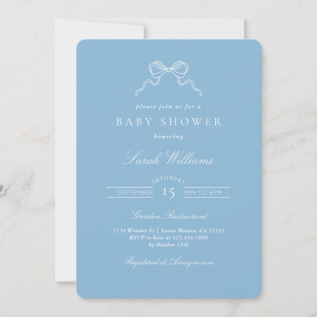Invitación Whimsical Blue Bow Baby Shower Boy invitation (Anverso)