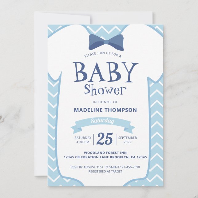 Invitación Whimsical Blue Bow Tie Baby Boy Baby Shower (Anverso)