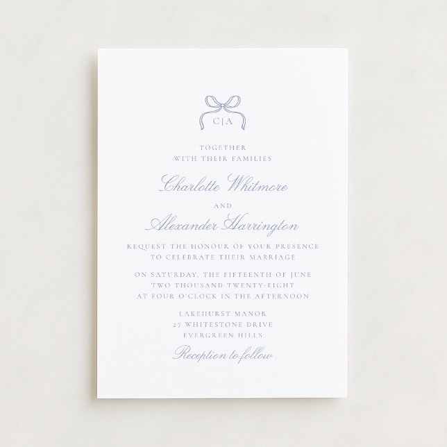 Invitación Whimsical Blue Bow Wedding Invitation (Subido por el creador)
