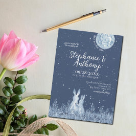 Invitación Whimsical Blue Bunny Rabbit Moon Stars Boda