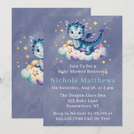 Invitación Whimsical Blue Dragon en un Baby Shower de un niño