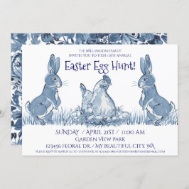 Invitación Whimsical Blue Easter Bunny Hen Chicks Huevo Hunt