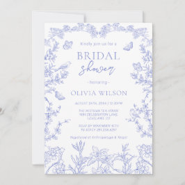 Invitación Whimsical Blue Garden Chinoiserie Bridal