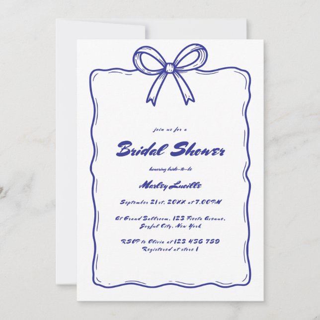 Invitación Whimsical Blue Hand Drabon Ribbon Bow Bridal Showe (Anverso)