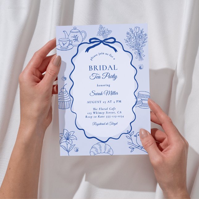 Invitación Whimsical Blue Hand Drawn Tea Party Bridal Shower (Subido por el creador)