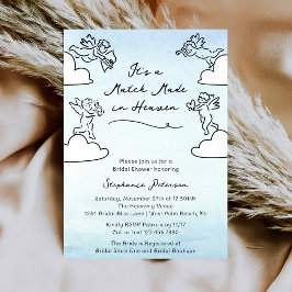 Invitación Whimsical Blue Match Made In Heaven Bridal Shower