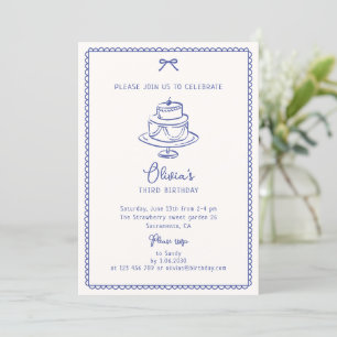Invitación Whimsical Blue, Pastel de Cumpleaños, Fiesta de Cu
