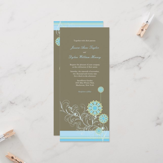 Invitación Whimsical Blue Snow Flower Swirls Boda de Invierno (Anverso/Reverso In Situ)