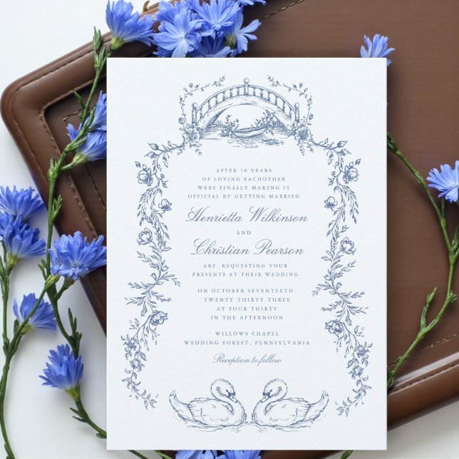 Invitación Whimsical Blue Swan Romantic Wedding Invitation (Subido por el creador)