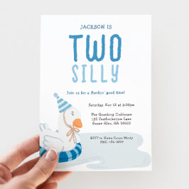 Invitación Whimsical Blue Two Silly Goose 2º cumpleaños