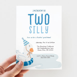 Invitación Whimsical Blue Two Silly Goose 2º cumpleaños