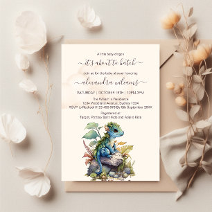 Invitación Whimsical Blue Verde azulada Dragon Baby Shower