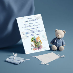 Invitación Whimsical Blue Verde azulada Dragon Baby Shower