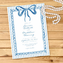 Invitación Whimsical Blue Watercolor Bow Stripe Wedding