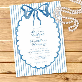 Invitación Whimsical Blue Watercolor Bow Stripe Wedding
