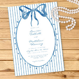 Invitación Whimsical Blue Watercolor Bow Stripe Wedding