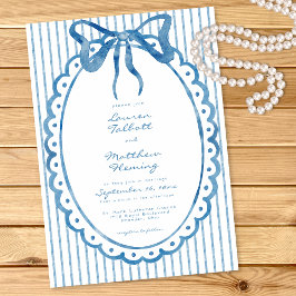 Invitación Whimsical Blue Watercolor Bow Stripe Wedding
