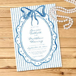 Invitación Whimsical Blue Watercolor Bow Stripe Wedding