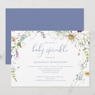 Invitación Whimsical Blue Watercolor Flor silvestre Bebé Spri