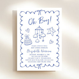 Invitación Whimsical Blue Wavy Frame Baby Boy Shower