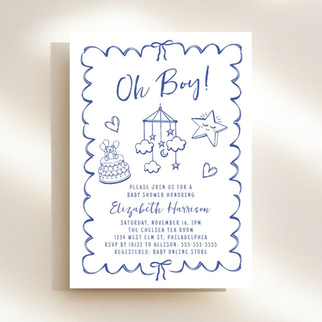 Invitación Whimsical Blue Wavy Frame Baby Boy Shower (Subido por el creador)